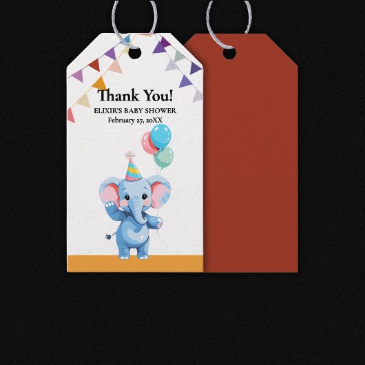 吹きカラフル出し付きベビーゾウ ギフトタグ