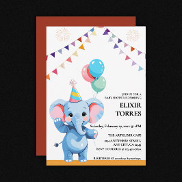 吹きカラフル出し付きベビーゾウ 招待状