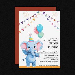 吹きカラフル出し付きベビーゾウ 招待状