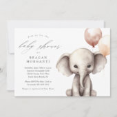吹きシンプル気球の中性ベビーシャワー付きゾウ 招待状 (正面)