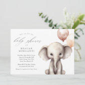 吹きシンプル気球の中性ベビーシャワー付きゾウ 招待状 (スタンド正面)