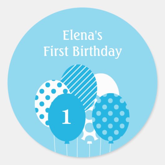 吹きモダン出しギフトラベルまたは好意シール – 青 ラウンドシール (正面)