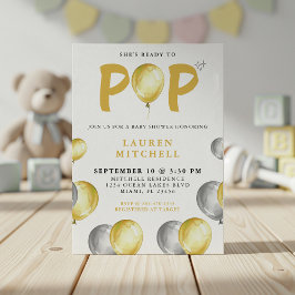 吹き出しの準備ができてポップ・アートのいる金ゴールドの赤ちゃんシャワー 招待状