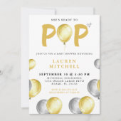 吹き出しの準備ができてポップ・アートのいる金ゴールドの赤ちゃんシャワー 招待状 (正面)