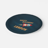 吹き飛ばす |パーソナライズされた宇宙誕生日パーティー ペーパープレート (アングル)