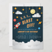 吹き飛ばす |宇宙誕生日会の招待 招待状 (正面)