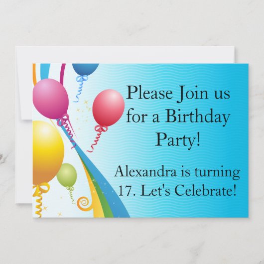 吹カラフルき |巻きリボン 招待状 (正面)