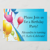 吹カラフルき |巻きリボン 招待状 (正面/裏面)