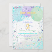 吹カラフル気球の男の子の誕生日パーティーの招待 案内状 (正面)