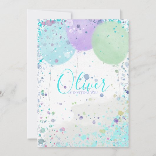 吹カラフル気球の男の子の誕生日パーティーの招待 案内状 (裏面)