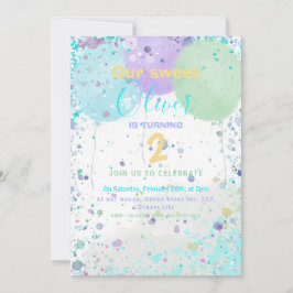 吹カラフル気球の男の子の誕生日パーティーの招待 案内状