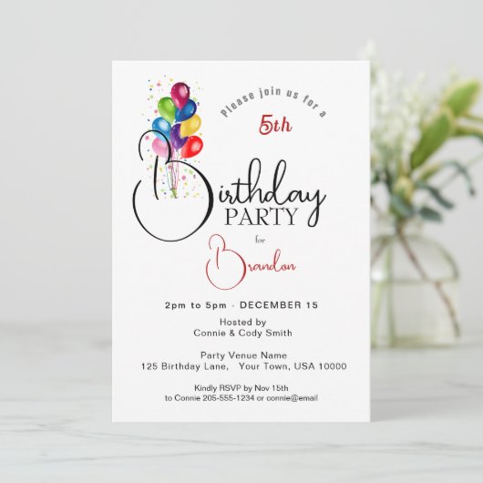 吹カラフル気球、誕生日パーティー 招待状 (スタンド正面)