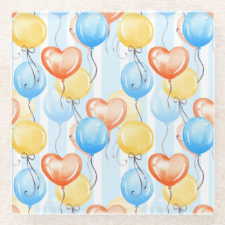 吹カラフル球：水色シームレスパターン。 ガラスコースター