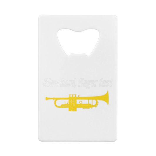 吹懸命指を早く！おもしろいトランペットの贈り物おもしろい。 クレジットカード栓抜き (裏面)