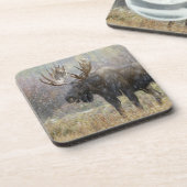 吹雪の中で《植物》アスペンの木々を持つ牛のムース コースター (左側)