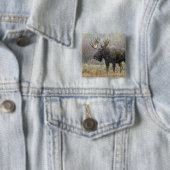 吹雪の中で《植物》アスペンの木々を持つ牛のムース 缶バッジ (インサイチュ)