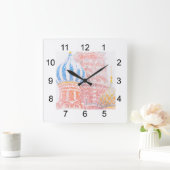 吹雪の中の聖バジル大聖堂 スクエア壁時計 (ホーム)