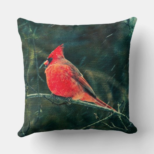 吹雪の冬の(鳥)ショウジョウコウカンチョウ – 拡張 クッション (裏面)