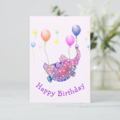 吹飛んでいる気付き象のおもしろい誕生日 招待状 (スタンド正面)