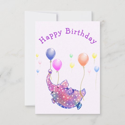 吹飛んでいる気付き象のおもしろい誕生日 招待状 (裏面)