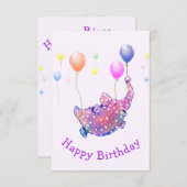 吹飛んでいる気付き象のおもしろい誕生日 招待状 (正面/裏面)