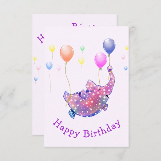 吹飛んでいる気付き象のおもしろい誕生日 招待状 (正面/裏面)