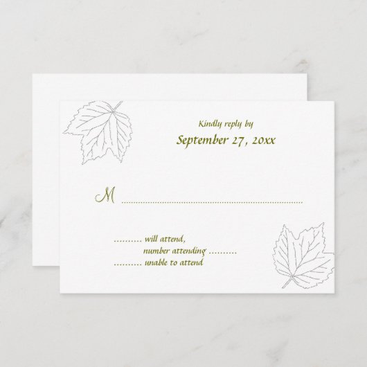 吹Maple遠くに離れのRSVPのカード 出欠カード (正面/裏面)