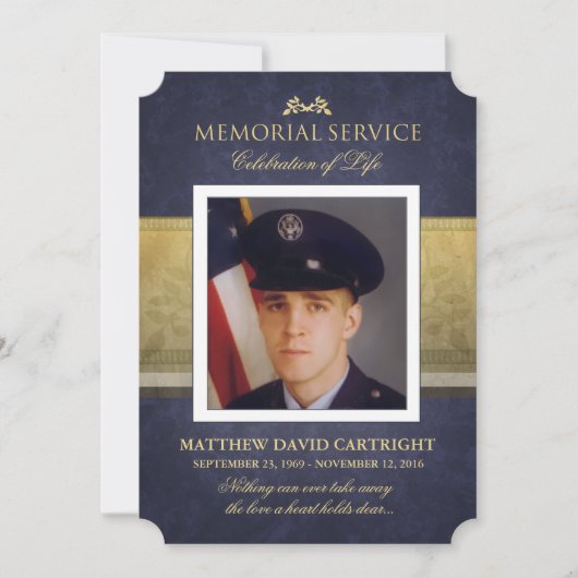 告別式の濃紺及び金ゴールドの優雅の招待 招待状 (正面)