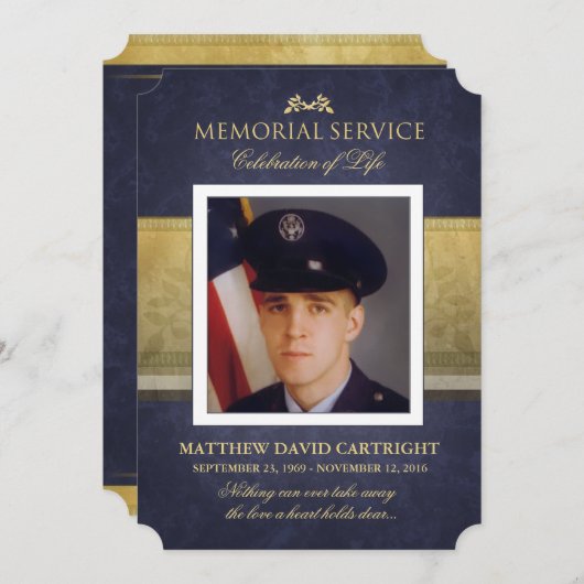 告別式の濃紺及び金ゴールドの優雅の招待 招待状 (正面/裏面)