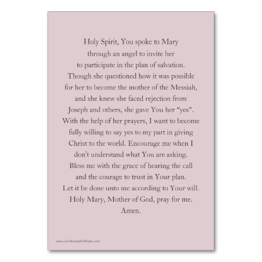 告知のカトリック教の祈りの言葉カードの饗宴 テーブルナンバー (裏面)