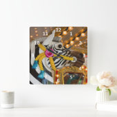 周回メリー回転木馬乗りゼブラホース スクエア壁時計 (ホーム)