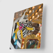 周回メリー回転木馬乗りゼブラホース スクエア壁時計 (傾斜)