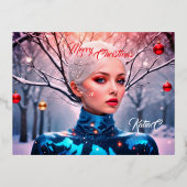 周囲の派手なクリスマスモダンの女性 箔シーズンポストカード (正面)