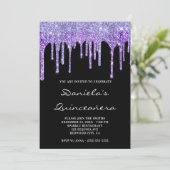周囲を輝かせるパープルグリッターの黒いキンセアニエラ 招待状 (スタンド正面)