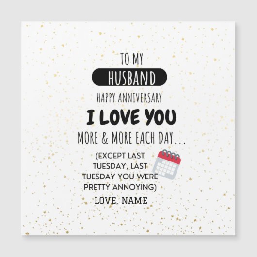 周年記念おもしろいに妻から夫へユーモアのメッセージ (正面)
