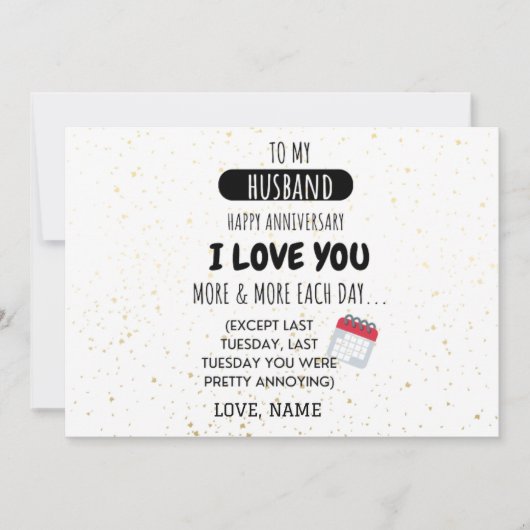 周年記念おもしろいに妻から夫へユーモアのメッセージ (正面)
