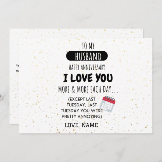 周年記念おもしろいに妻から夫へユーモアのメッセージ (正面/裏面)