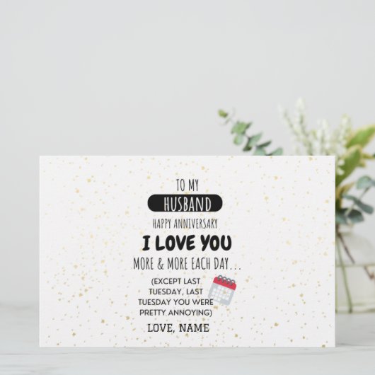 周年記念おもしろいに妻から夫へユーモアのメッセージ 便箋 (スタンド正面)