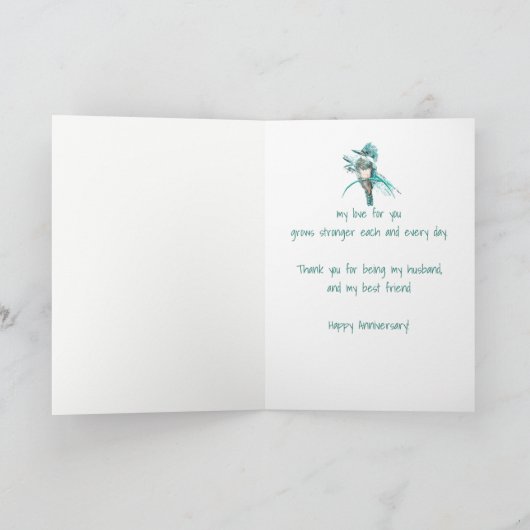 周年記念の夫と友人キングフィッシャー・バードアート カード (内部)