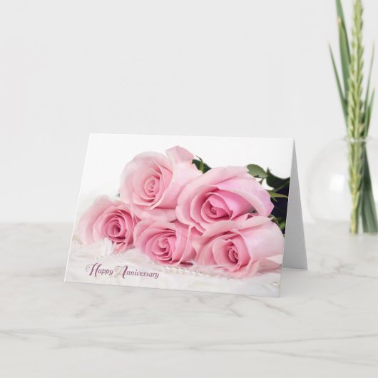周年記念の毛皮にピンクのバラ カード (正面)