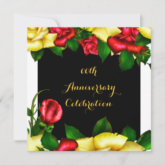 周年記念エレガントパーティーレッドイエローローズ3 招待状 (正面)