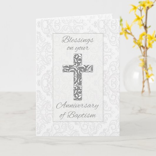 周年記念バプテスマの恵みが渦巻と交差 カード (黄色い花)