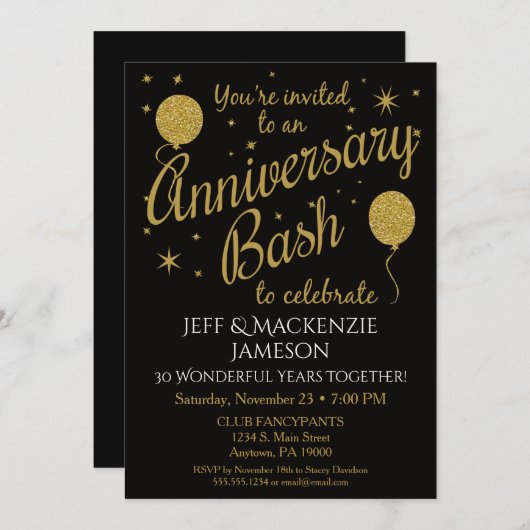 周年記念パーティー 招待状 ゴールド風船 フェスティブ (正面/裏面)