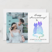 周年記念モダングラデーション青い猫の写真が大好き シーズンカード (正面)