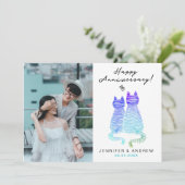 周年記念モダングラデーション青い猫の写真が大好き シーズンカード (スタンド正面)