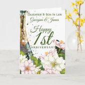 周年記念結婚娘の息子フローラが泡立つ カード (黄色い花)