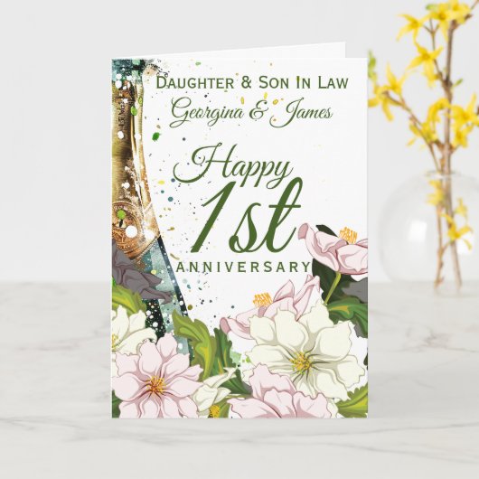 周年記念結婚娘の息子フローラが泡立つ カード (黄色い花)