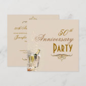 周年記念、シャンパンの泡の招待状 招待状 (正面/裏面)