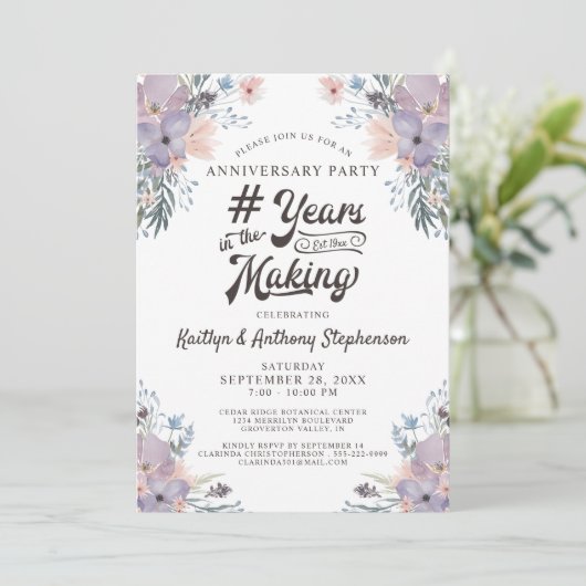 周年記念 ライラック フラワーデザイン 何年もの歳月を経て 招待状 (スタンド正面)