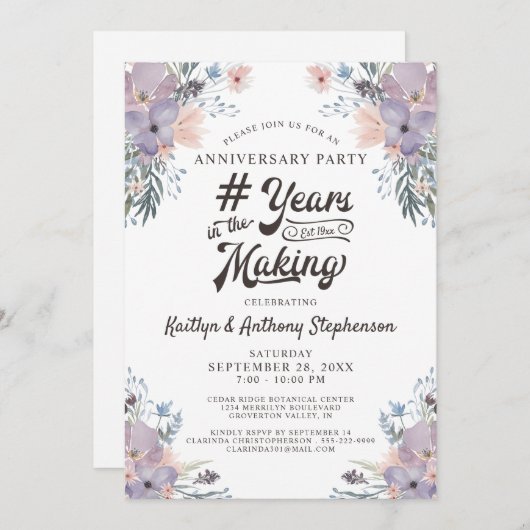 周年記念 ライラック フラワーデザイン 何年もの歳月を経て 招待状 (正面/裏面)